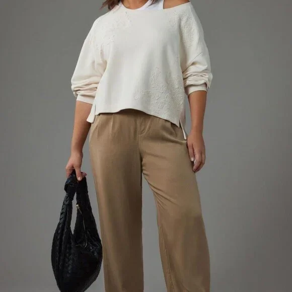 By Anthropologie Crochet Appliqué Pullover Top Oversized Cotton Lace S 272128 Blouses